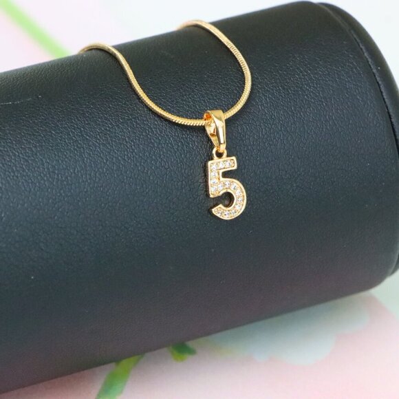 "Rose Gold Number 5 Pendant with Crystals – 18K Gold Plated Charm, XPPT1345 - Picture 5 of 13